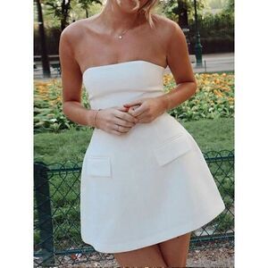 Commense Chic‎ White Strapless Mini Dress with Pocket Detail Party Cocktail L